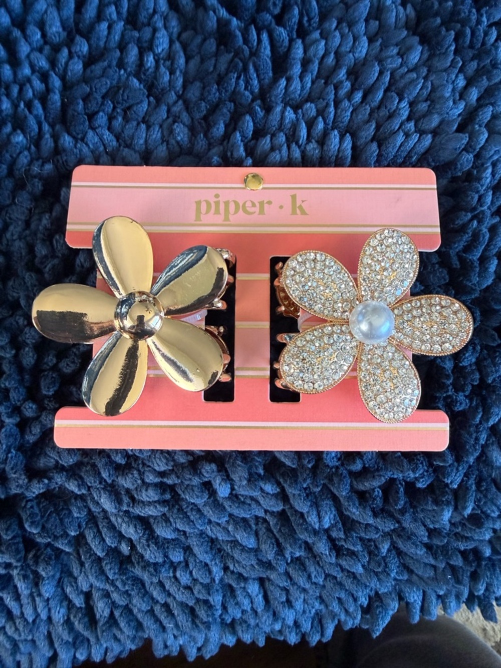 piper.k metal Floral Hair Clips - Gold & Crystal